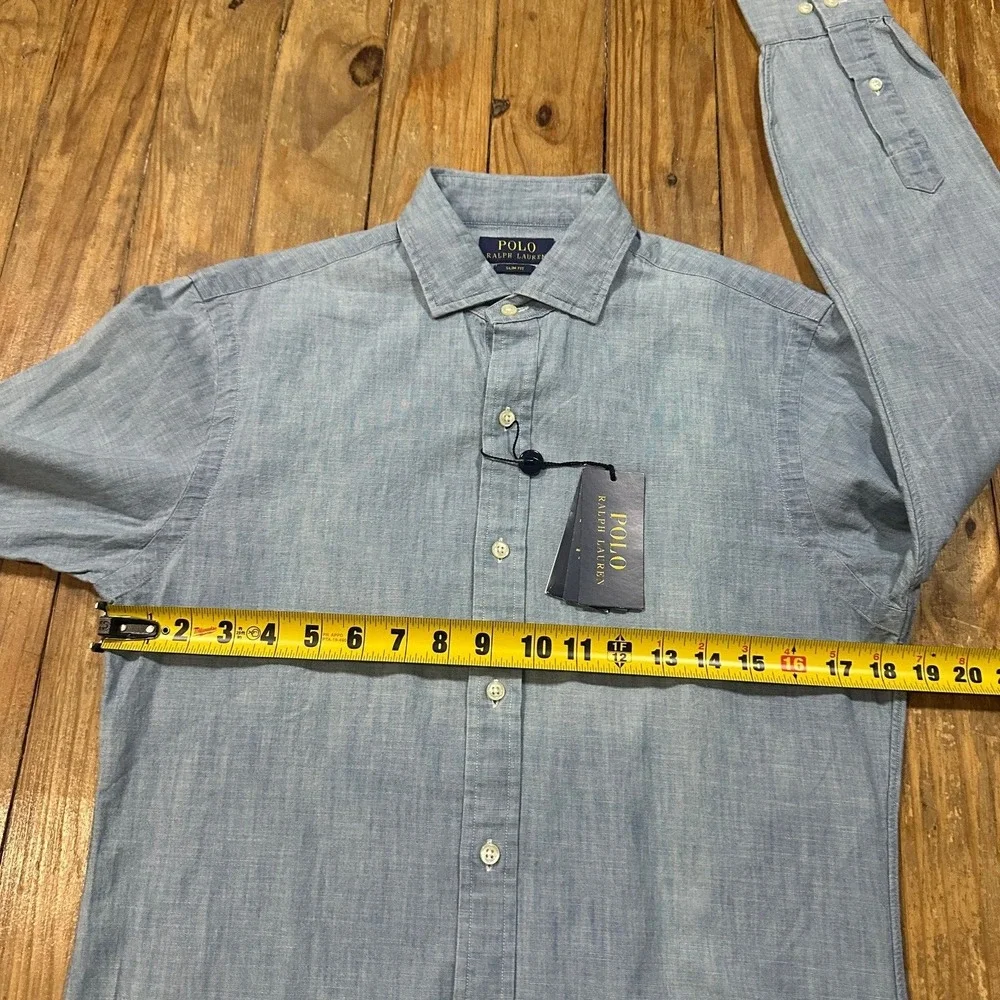 NWT‎ Polo Ralph Lauren Shirt Mens 15 38 Blue Button Up Slim Fit